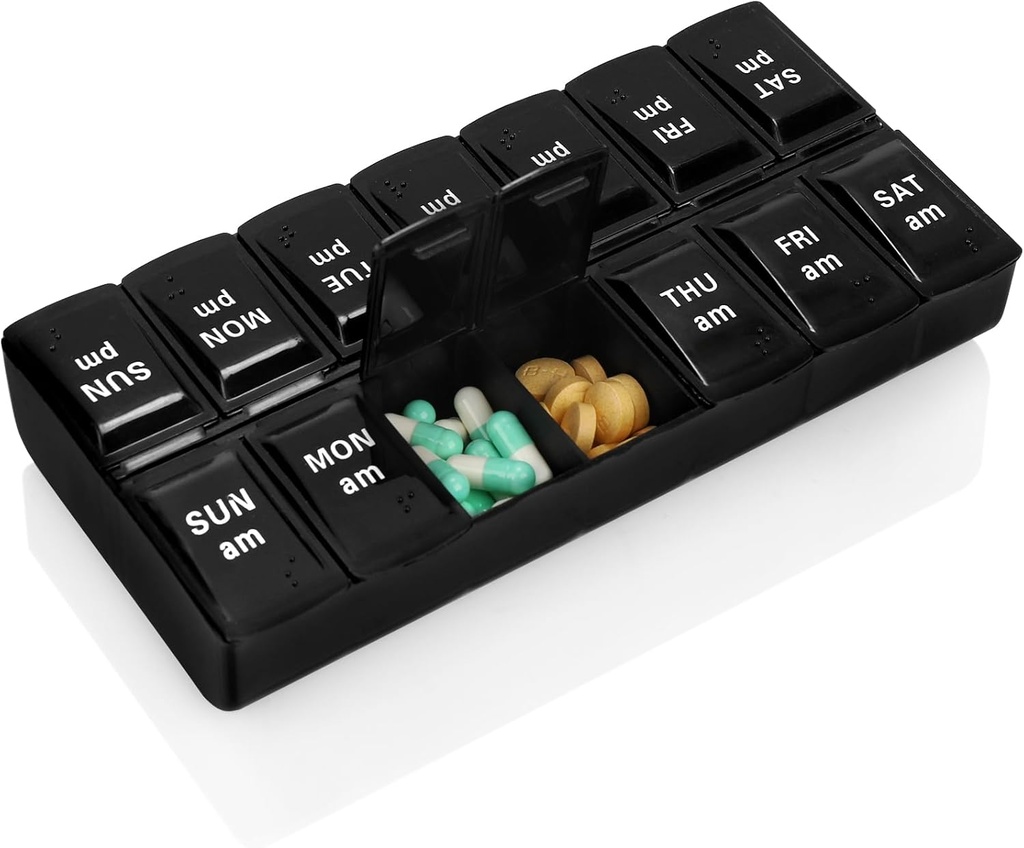 Haftalık Pill Organizer 2 Times A Day 7 Day Pill Box Mother Pill Konteyner (2 Times Black)