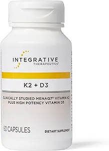 Bütünleştirici Tedaviler K2 + D3 - Kalp Sağlığı ve Kemik Kuvveti için Tamam * - Kalsiyum Aborpsiyon için Günlük Vitaminler - Süt-Free & Gluten-Free - 60 Kont (60 Hizmet)