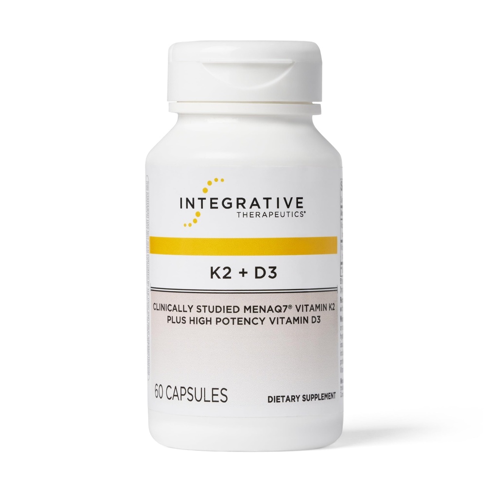 Bütünleştirici Tedaviler K2 + D3 - Kalp Sağlığı ve Kemik Kuvveti için Tamam * - Kalsiyum Aborpsiyon için Günlük Vitaminler - Süt-Free & Gluten-Free - 60 Kont (60 Hizmet)