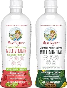 MaryRuth's Liquid Morning Multivitamin (Strawberry) & Liquid Nighttime Multimineral (Pineapple) | Clean Label Project  Valid® | Vitamins & Magnezyum for Energy, Bedtime, & General Health | Vegan