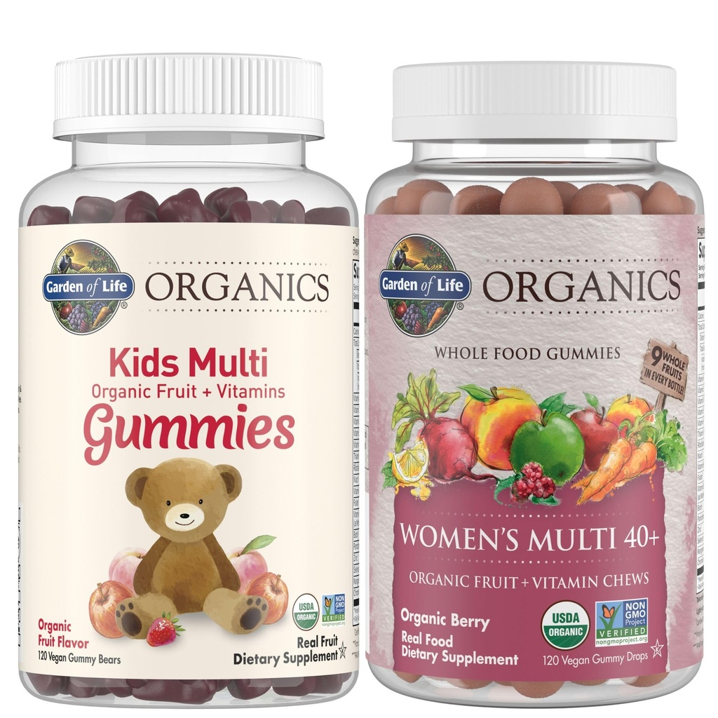 Garden of Life Organics Kids Gummy Vitamins - Fruit - Certified Organic & Organics Women 40+ Gummy Vitamins - Berry