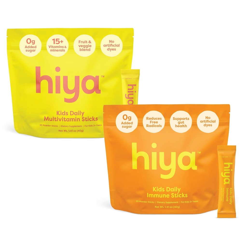 HIYA Kids Daily Health – Multivitamin Sticks + Immune Support Sticks (Ages 2+, 20 Packs Each) - Virtual Bundle