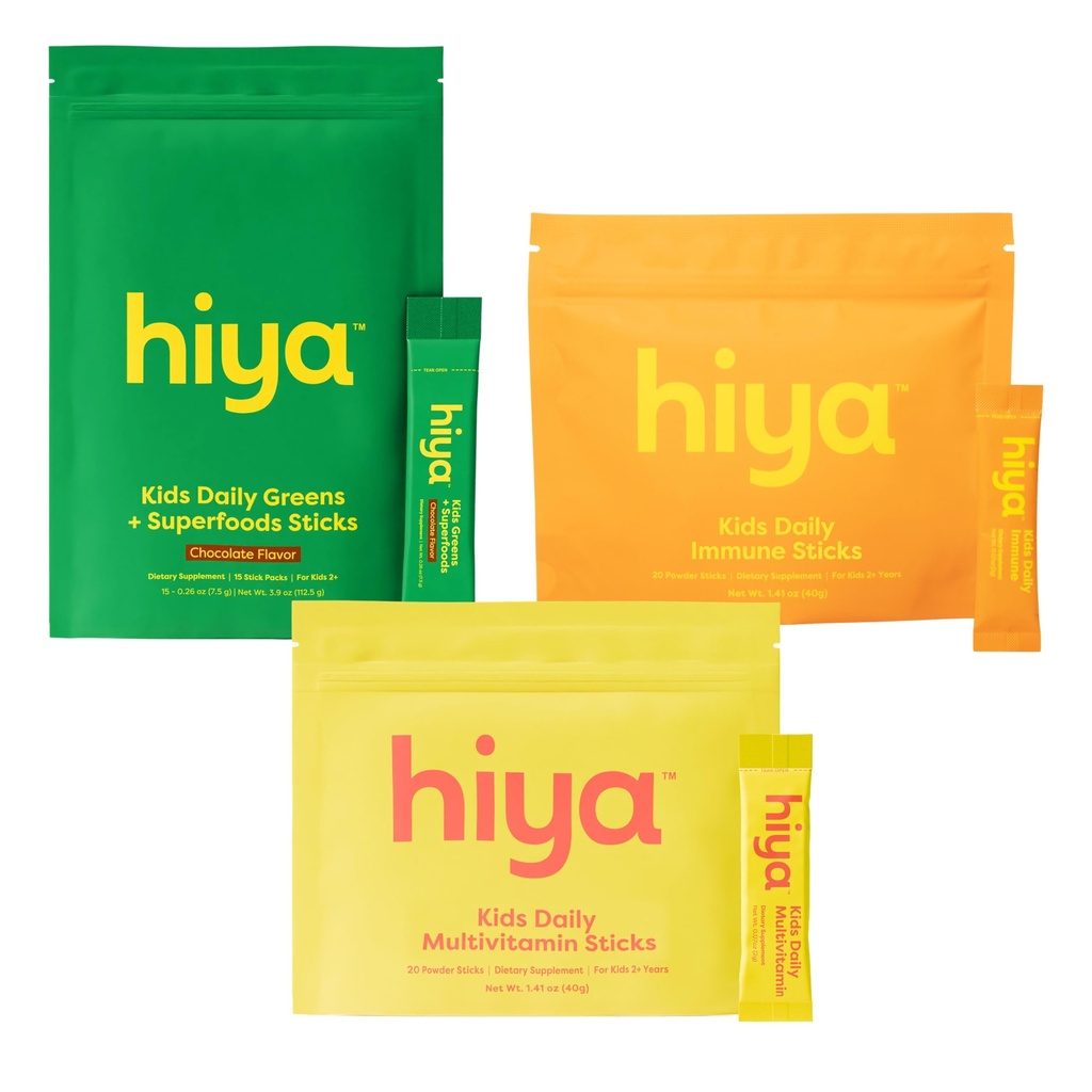 HIYA Kids Ultimate Daily Wellness – Multivitamin + Greens Powder (Chocolate) + Immune Support Sticks (Ages 2+) - Virtual Bundle