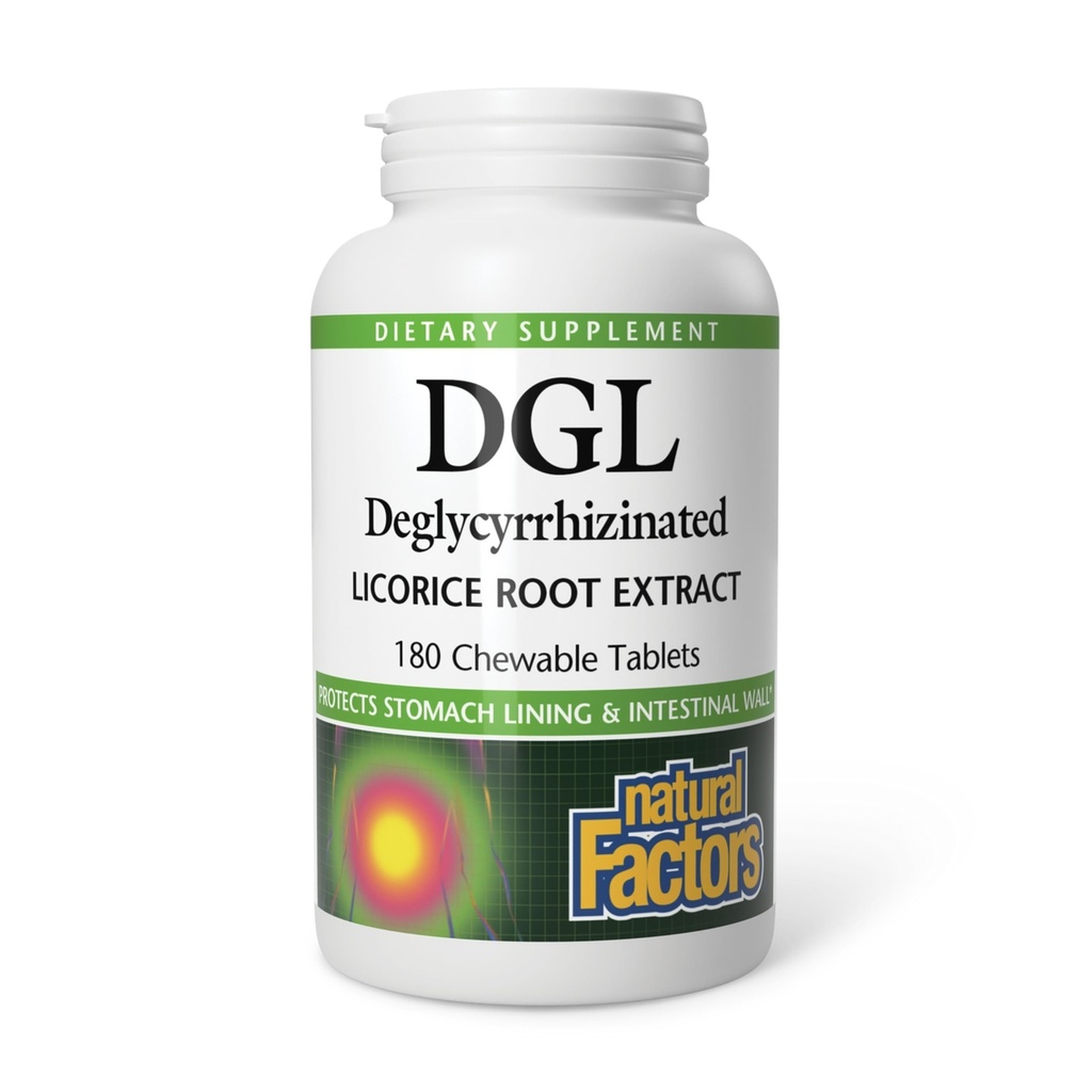 Natural Factors DGL Chewable - Digestive Support Supplement with Licorice Root Extract - Chewable Tablets Support Stomach Lining & Health - Non-GMO & Gluten-Free - 180 Chewable Tablets (180 Servings)