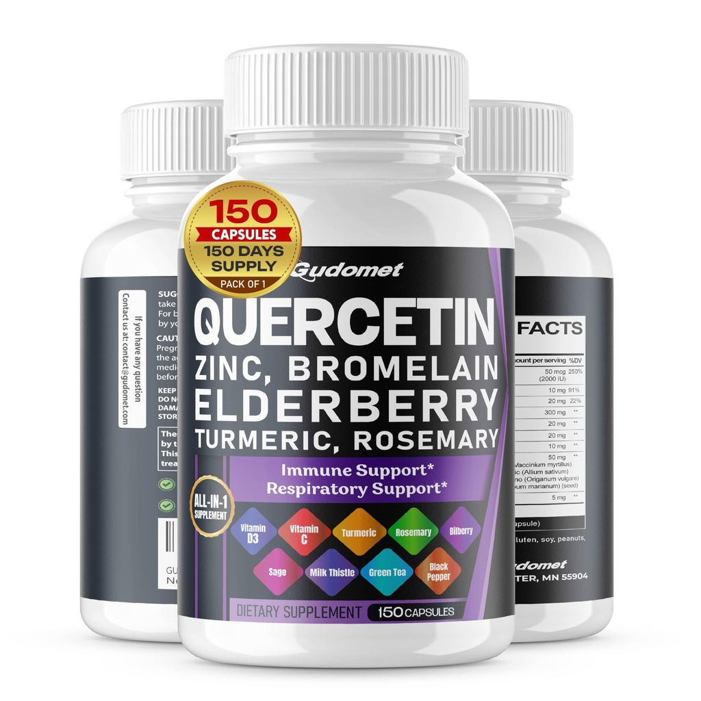 Quercetin Bromelain çinko D3 Yaşlı Turmeric Rosemary Bilberry Sage Odorless Green Yeşil Çay Süt Butle Oregano -150 Capsules- Made in USA