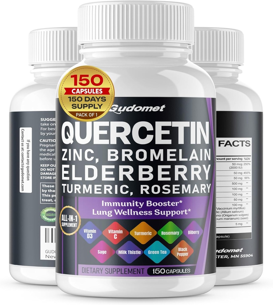 Quercetin Bromelain çinko D3 Yaşlı Turmeric Rosemary Bilberry Sage Odorless Green Yeşil Çay Süt Butle Oregano -150 Capsules- Made in USA