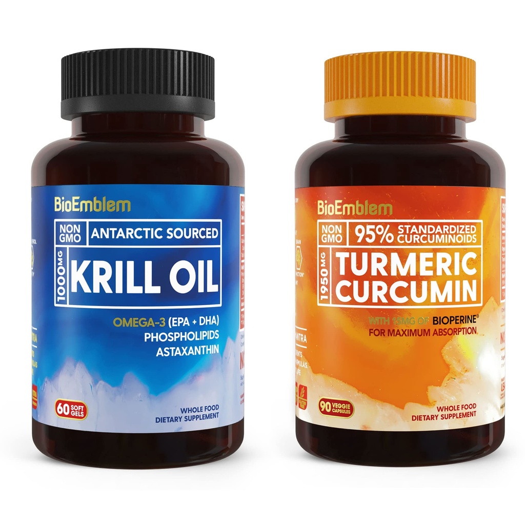 BioEmblem Antarktika Krill Oil Supplement Turmeric Curcumin Supplement with BioPerine