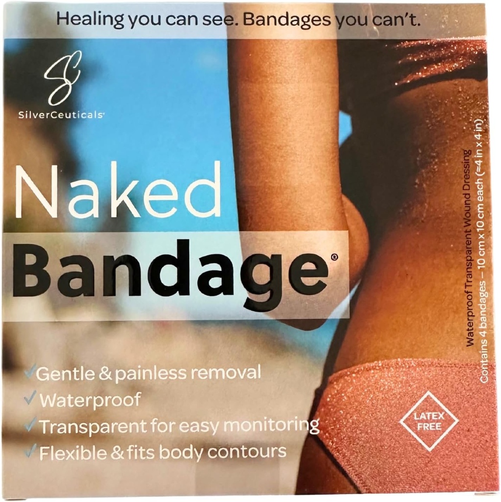 Çıplak Bandage - Cuts Grabes Burns & Gaps Moist - Breathable & Chess - Monitor şifa - Ağrı Free Removal - Su & Ter Dayanıklı - Ölçeği Çıkarın - (4) 4in x 4in Dokümanları