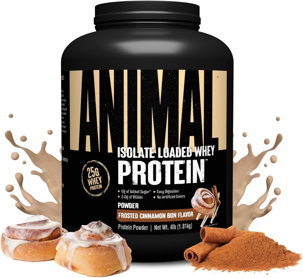 Ζώων Whey Isolate Protein Powder - Φορτωμένο για την προ & μετά την προπόνηση μυών Builder και την αποκατάσταση με Digestive Ένζυμα για άνδρες & γυναίκες - 25g πρωτεΐνη, μεγάλη γεύση, χαμηλή ζάχαρη - παγωμένη κανέλα Bun 4 lbs