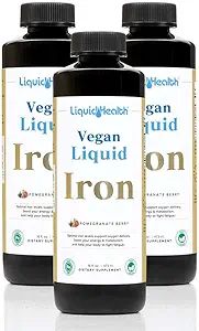LIQUIDHEALTH Vegan Liquid Iron Supplement with SunActive & Ferrochel Fe - Natural Energy, Immune System & Metabolic Support, Increase Mental Clarity, Prenatal/Postnatal - USA Made, Non-GMO (3 Pack)