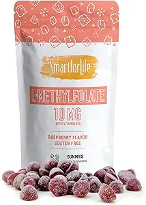 Smart for Life L-Methylfolate Gummies με βιταμίνη Β12 Raspberry Flavor - 10mg - 60 Gummies - Ενεργό Folate 5 MTHFR συμπλήρωμα υποστήριξης Επαγγελματική δύναμη - Γιατρός Σχεδιασμένο Φολικό Μεθύλιο