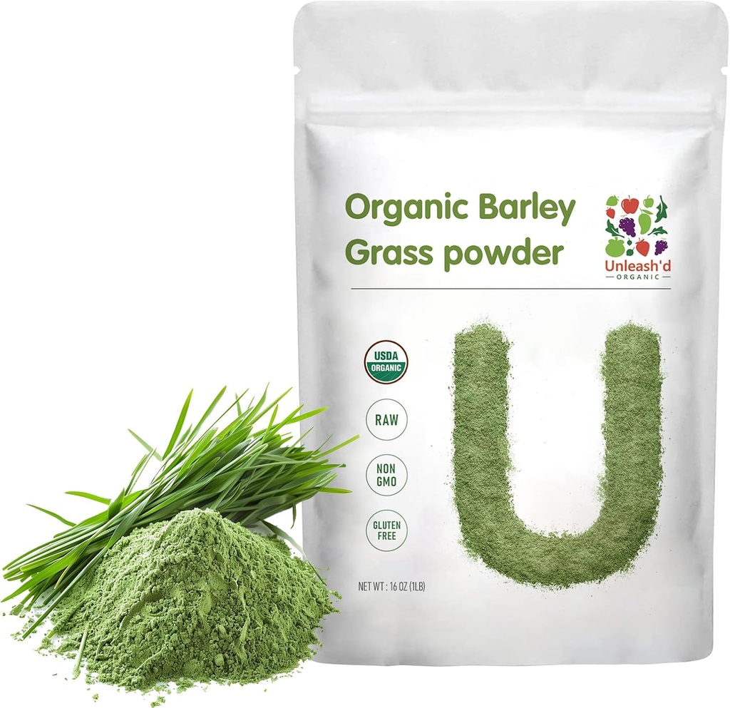 UNLEASH'D ORGANIC Barley Grass Powder 1 λίρα 100% καθαρό & βιολογικό, Superfood Greens πλούσιο σε βιταμίνες, ορυκτά, ίνες και αντιοξειδωτικά