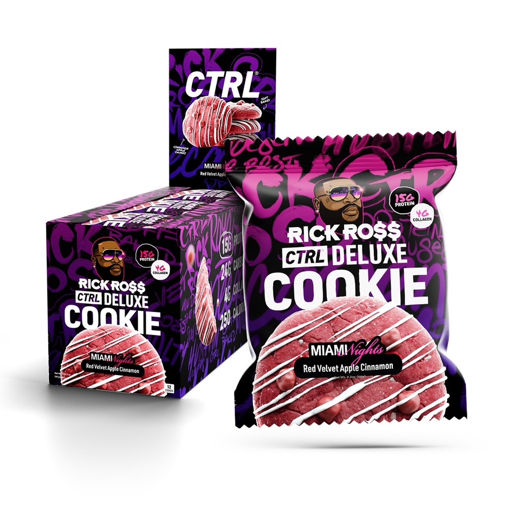 Protein Cookie - Miami Nights – Red Velvet Apple Cinnamon Flavor – 15g Protein with Collagen – Soft-Baked High Protein Snack – Individually Wrapped – 12 Pack