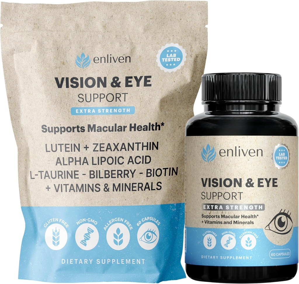 Lutein and Zeaxanthin Eye Health Supplement | Vision Support with Antioxidants, Zinc, Vitamin C & E | Helps Reduce Eye Strain, Support Macular Health & Clarity | 60 Capsules | Made in USA
