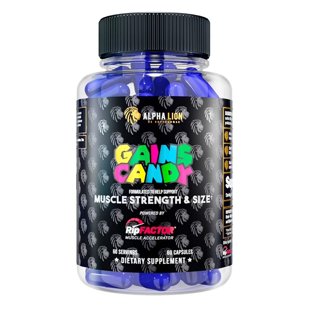 ALPHA LION Gets Candy, Supplement Pills for Muscle growth, Dimension, & Strength, Nitric Hoffman, Muscle Builder, Energy & Workout Performance, 60 Capsules (RipFACTOR®)