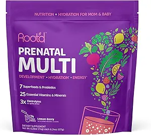 Root'd Prenatal Multivitamin Tozu - 3x Electrolytes, Folate, Iron, D3 for Mom & Baby, 7 Superfood & Probiyotiks, Sugar-Free Vitamins & Hydration | 30 Vitamin İçecek Paketleri