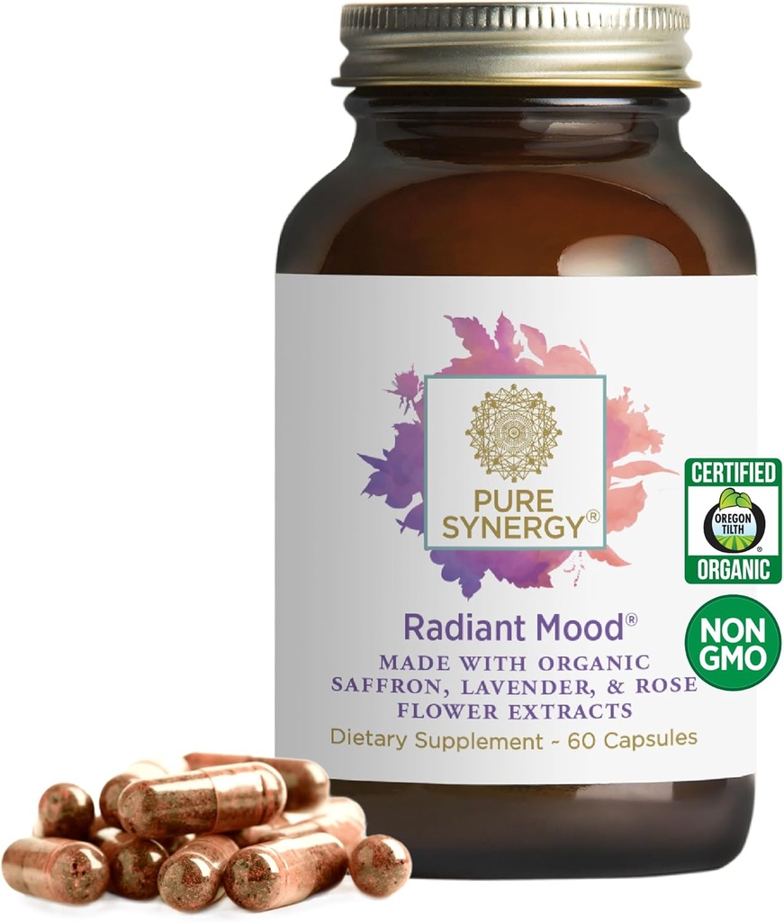 Pure SynergyZYt Mood | Natural Mood ve Sleep Supplement with Organic Saffron | Saffron, Lemon Balm ve Magnolia Bark | Uyku için ve Stres Desteği (60 Capsules)