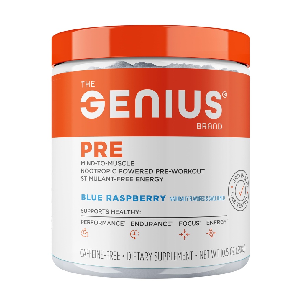 Genius Brand Genius Pre - Clean Pre-Workout Toz for Energy, Focus & Fitness Support - No Yapay Flavors, Preservatives, or Proprietary Mixs - Non-GMO - 20 hizmet - Blue Raspberry