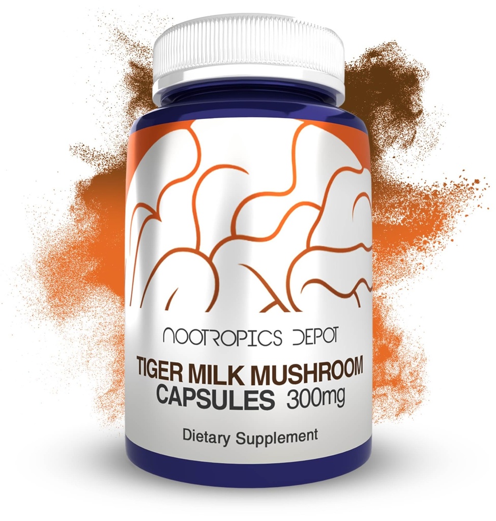Nootropics Depot Tiger Milk Mushroom Capsules | 300 mg | 60 Kont | Lignosus rhinocerus Sclerotium | Cognition, Histamine, & Respiratory Support