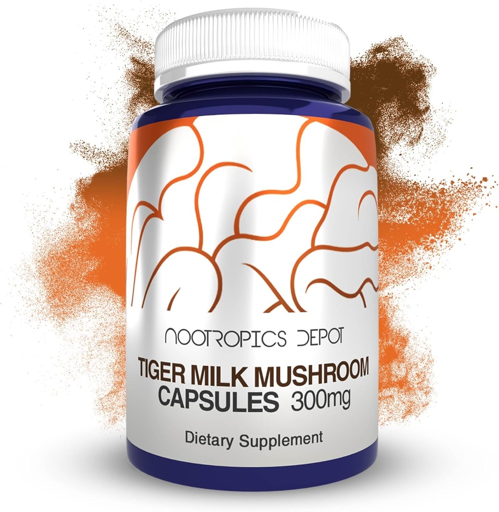 Nootropics Depot Tiger Milk Mushroom Capsules | 300 mg | 60 Kont | Lignosus rhinocerus Sclerotium | Cognition, Histamine, & Respiratory Support