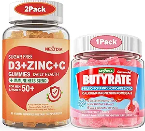 2 Pack Sugar Free Vitamin C + D3 + Çinko 50 + 1 Pack Butyrate Gummies