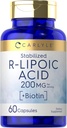 Carlyle R-Lipoic Acid 200 mg | 60 Capsules | Stabilized RLA with Biotin | Non-GMO, Gluten Free