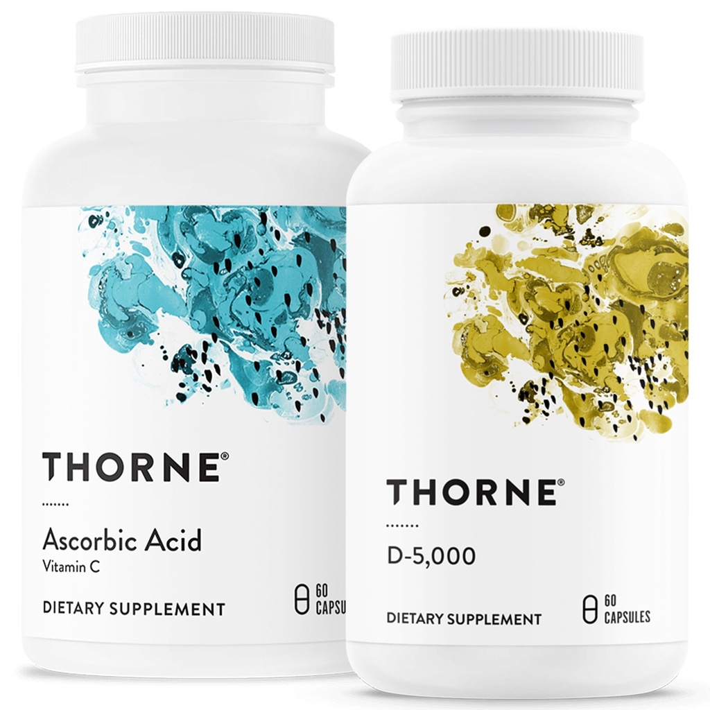 THORNE - Immune & Wellness Support Sche - Asorbici & Vitamin D-5000 - Antioksi & Immune Function - 60 Servisler & Sağlık Destek Kataloğu - Asorbik Asit & Vitamin D-5000 - Antioksi & Immune Function - 60 Servisler