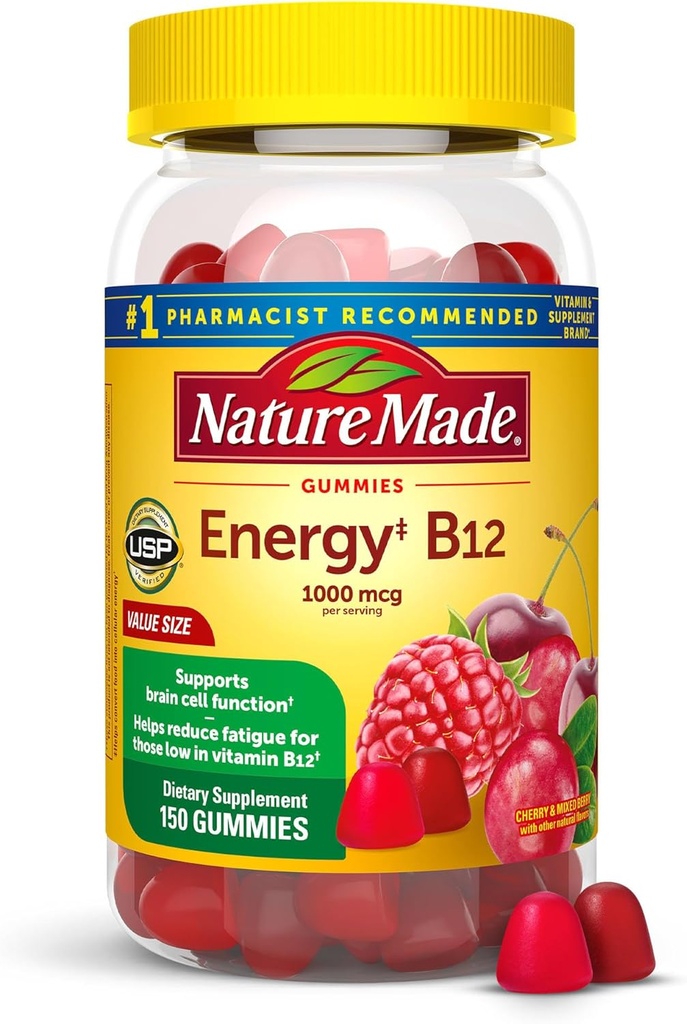 Nature Made Energy B12 1000 mcg, Diyet Supplement for Energy Metabolism Support, 150 Gummies, 75 Day Supply