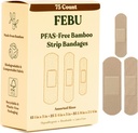 FEBU Eco-Friendly Bamboo Fabric Bandages | PFAS Free Flex Fabric Bandages | Natural Hipoallergenic Bandage for Boates, Cuts & First Aid | Full Compostable, Latex Free Bandage | 75 Kont