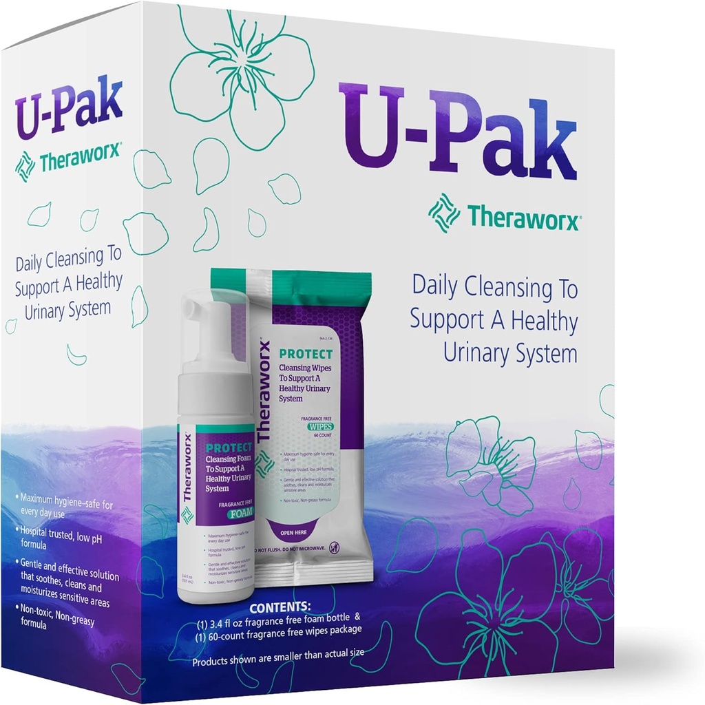 Theraworx Προστατέψτε U-Pak 60-Ct Σκουπίδια & Υγιεινή Αφρός 3.4 oz για την ουρική υγεία (πακέτο του 1)