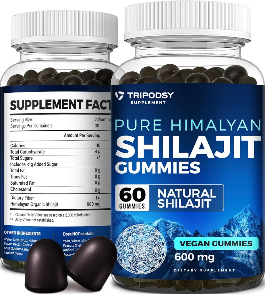 Pure Himalayan Organic Shilajit Gummies - Potent Shilajit Resin Supplement for Men & Women - 100% Natural with 90+ Trace Minerals - Boost Energy, Vitality, and Immune Support - 60 Gummies