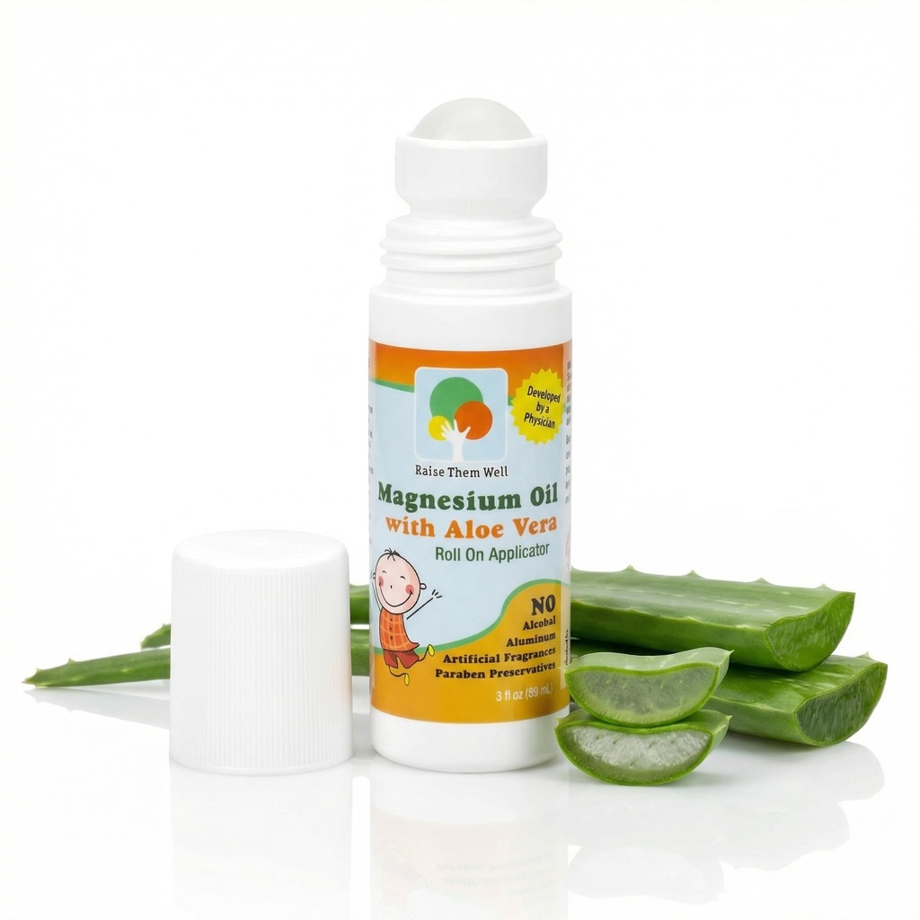 Magnezyum Oil Roll-On for Kids with Aloe Vera for Muscle Relaxation & Joint Relief, Fast-Absorbing Topical, Soothing Formula for Sore Muscles, Ger & Cramps, Natural Calm Support, 3 fl ozz