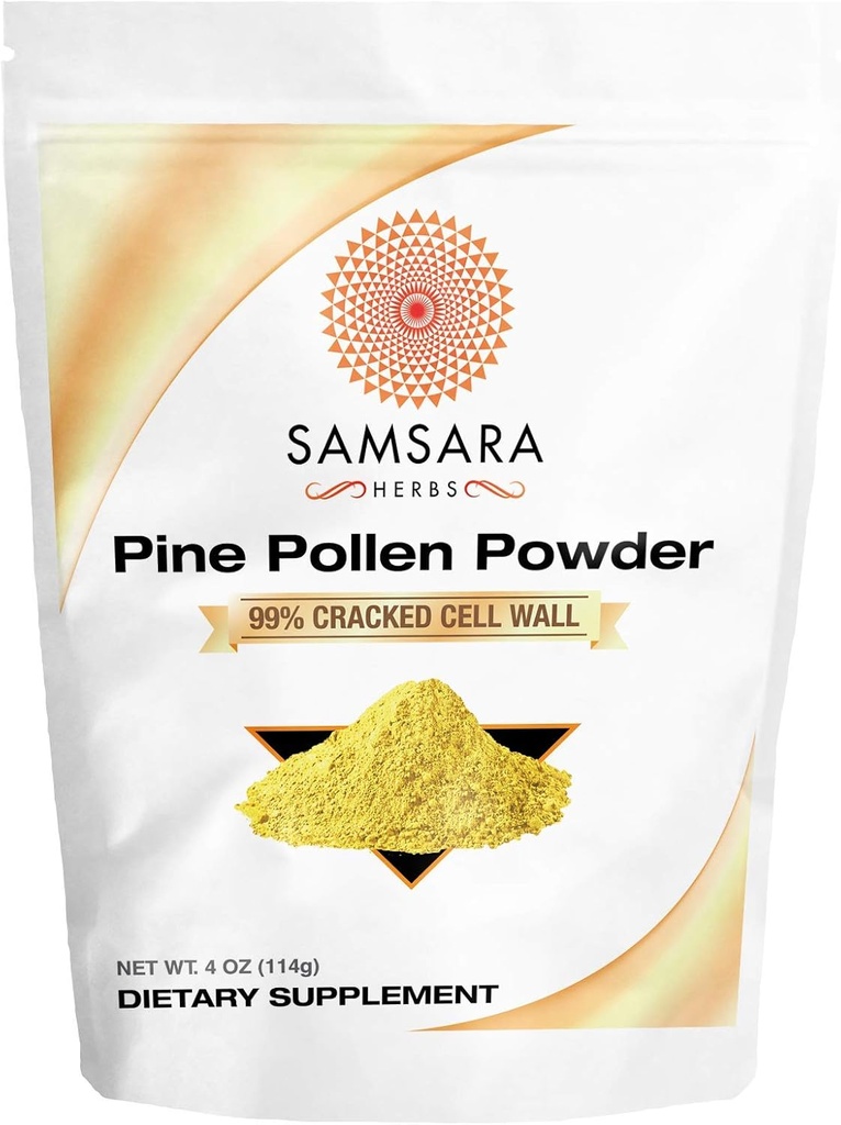 Samsara Herbs Pine Pollen Toz Wild Harvested - 99 Cracked Hücre Duvar (4oz/114g) Sağlıklı Enerji ve Longevity