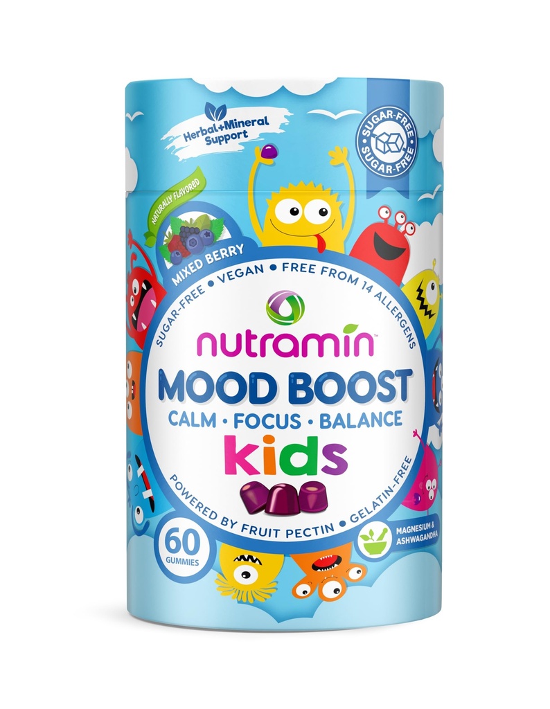 Nutracelle NUTRAMIN Kids Mood Boost Vegan Vitamin Gummy: Magnesium Citrate Supplement for Children with Ashwagandha & Vitamin B Complex to Relax & Focus - Sugar-Free, Wild Berry - 60ct (60 Count)
