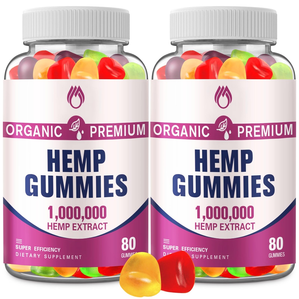 Premium Hemp Gummies High Potency for Pain Sleep Anxiety Inflammation Relief Extrat Sthenthen Edible Bear Gummy for Adults Rich in Omega 3 6 9(2-Pack)
