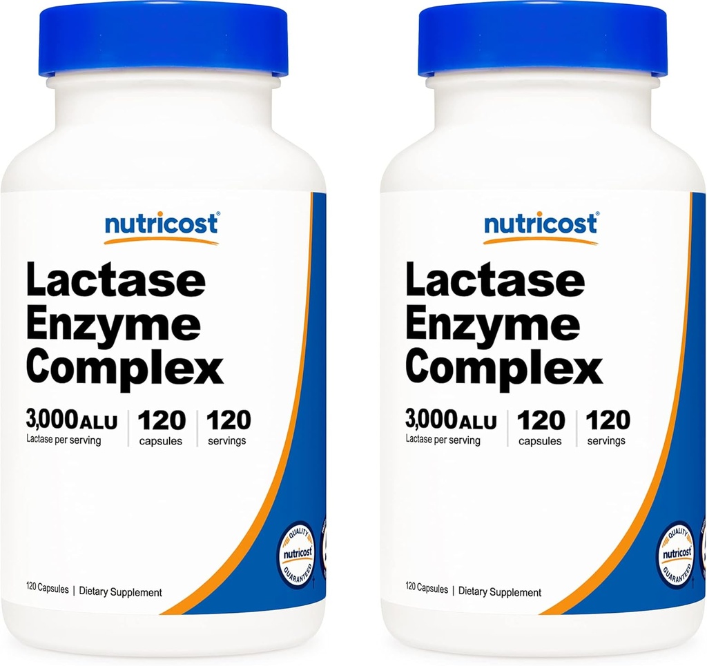 Nutricost Lactase Enzyme Complex 3.000 FCC ALU, 120 κάψουλες λαχανικών - Μη ΓΤΟ, Χωρίς γλουτένη, 120 σερβιρίσματα (2 φιάλες)