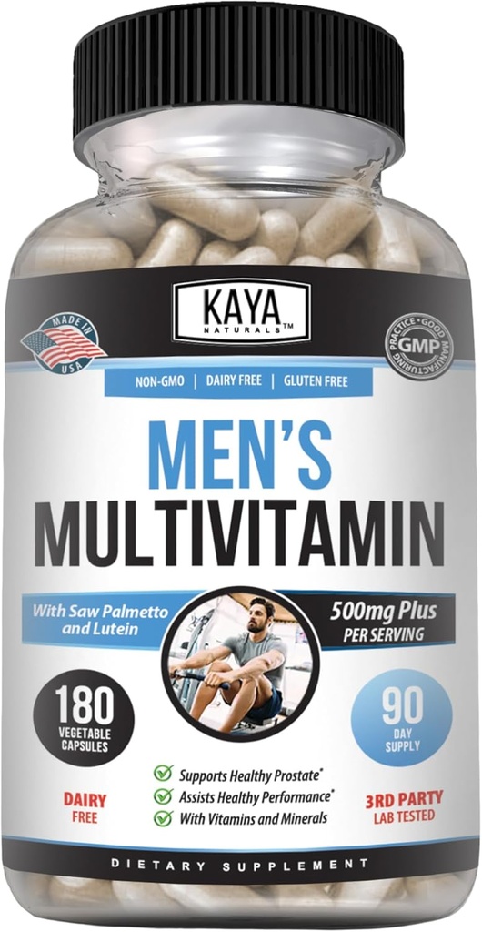 Kaya Naturals Multivitamin for Men - Men's Prostate Multivitamin - Multi Mineral Daily Supplement - Erkekler için Piller - Sağlıklı Prostate - Vitaminler Para Hombres - 180 Veggie Capsules
