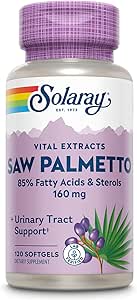 SOLARAY Saw Palmetto Extract - Prostate Health and Urinary Tract Support - 136 mg Fatty Acids and Sterols - Lab TY, 60-Day Money-Back (120 Hizmet, 120 Softgels)