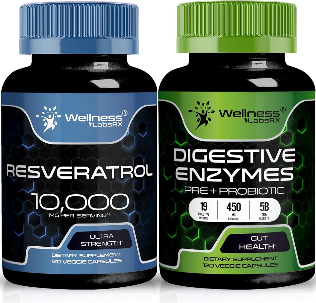 WELLNESS LABSRX Resveratrol Capsules 10.000 mg - Digestive Enzymes 450 mg