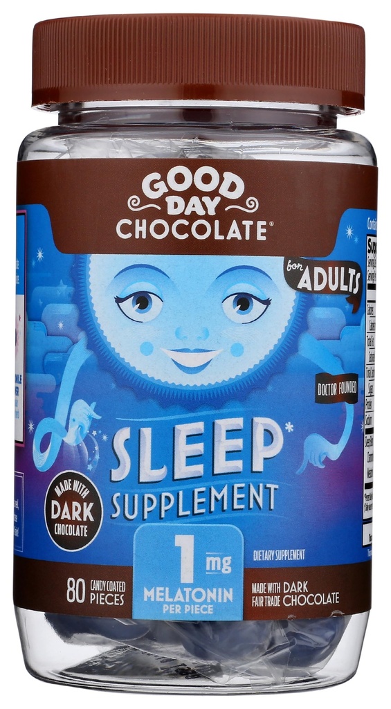 Good Day Dark Chocolate Melatonin for Yetişkinler [80 Kont ] - Fair Trade Non-GMO Dark Milk Chocolate with Chamomile and Melatonin 1 mg - Adult Melatonin, Yetişkin Natural Sleep Aid Supplement
