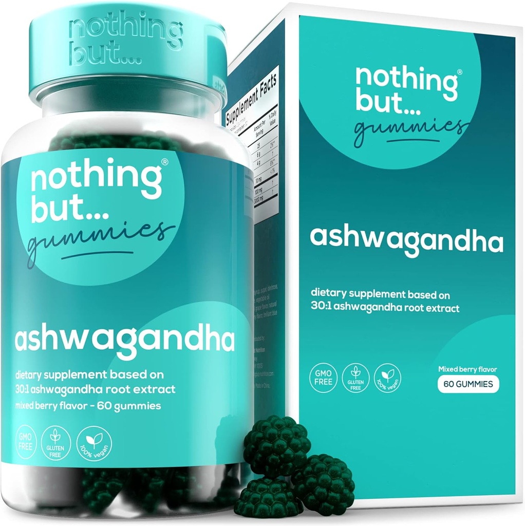 Kadınlar ve Erkekler için Ashwagandha Gummies, Ashwagandha Root, Supplements to Help Stres, Immunity & improve Sleep, Gluten Free & Non GMO, 60 Vegan Ashwagandha Gummies
