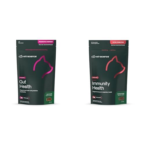 VETRISCIENCE Cat Health Bundle: Gut Health Probiotic & Prebiotic Digestive Supplements (60 Duck Chews) + Vetri Lysine Plus Immune Support (120 Chews)