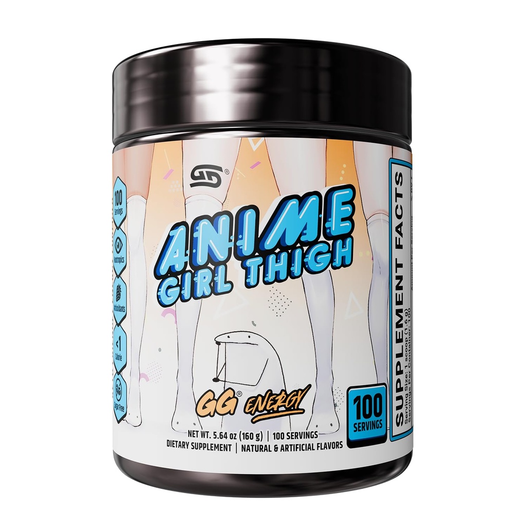 Gamer Supps GG® Energy - Anime Girl Thigh (100 Servings) - Keto Friendly Gaming Energy and Nootropic Blend, Sugar Free + Caffeine + Vitamins + Immune Support, Powder Drink