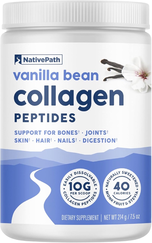 NativePath Collagen Peptides - Υδρολυμένος Τύπος 1 & 3 Collagen. Keto & Παλαιό χόρτο-Fed πρωτεΐνη σκόνη για τα μαλλιά, το δέρμα, τα νύχια, τα οστά, αρθρώσεις, digestion και περισσότερα - Δεν Γλουτένη ή γαλακτοκομικά (Βανίλια φασόλια, 214g)
