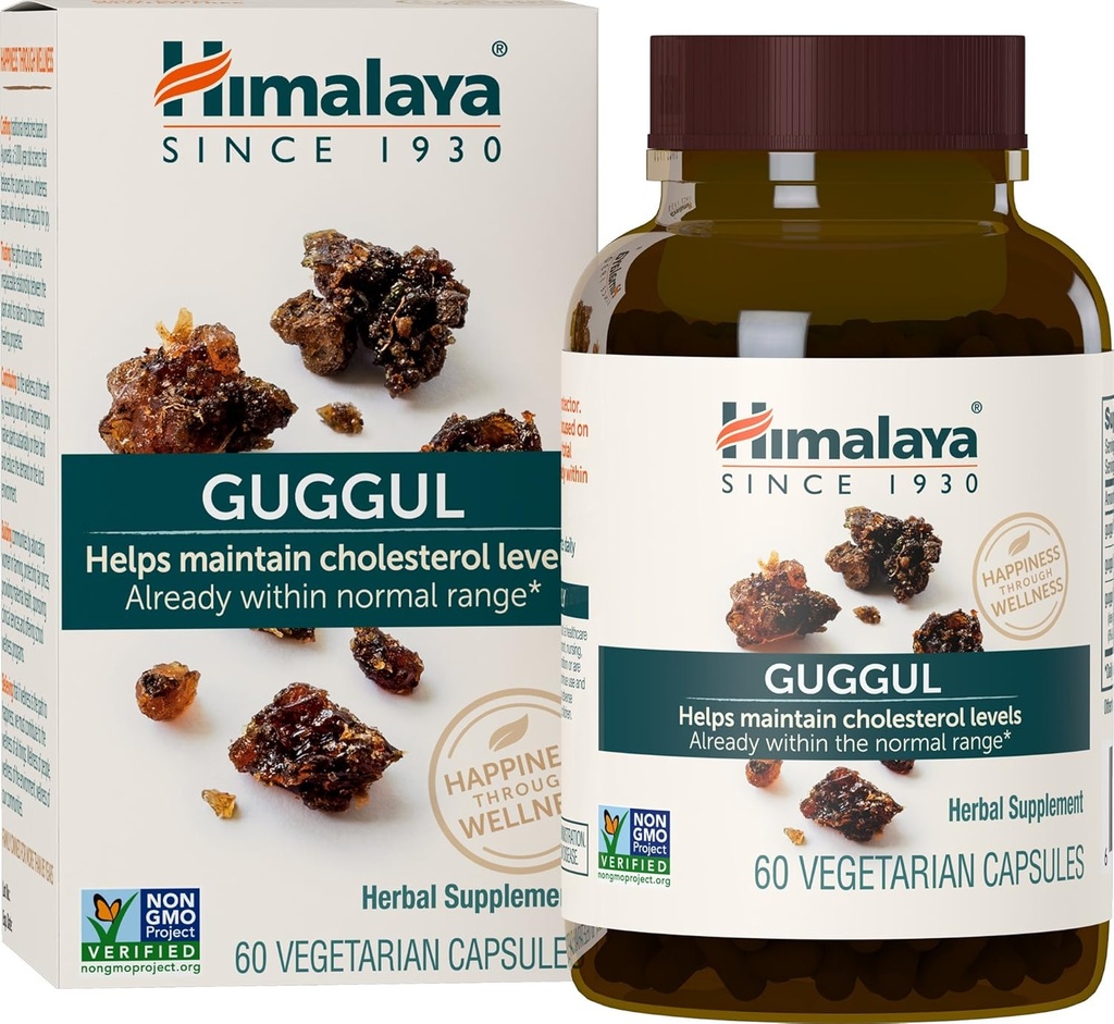 Himalaya Guggul - Liver Detox, Cholesterol, HDL & LDL Desteği - Vegan, Non-GMO, Gluten Free, 720 mg, 60 Capsules