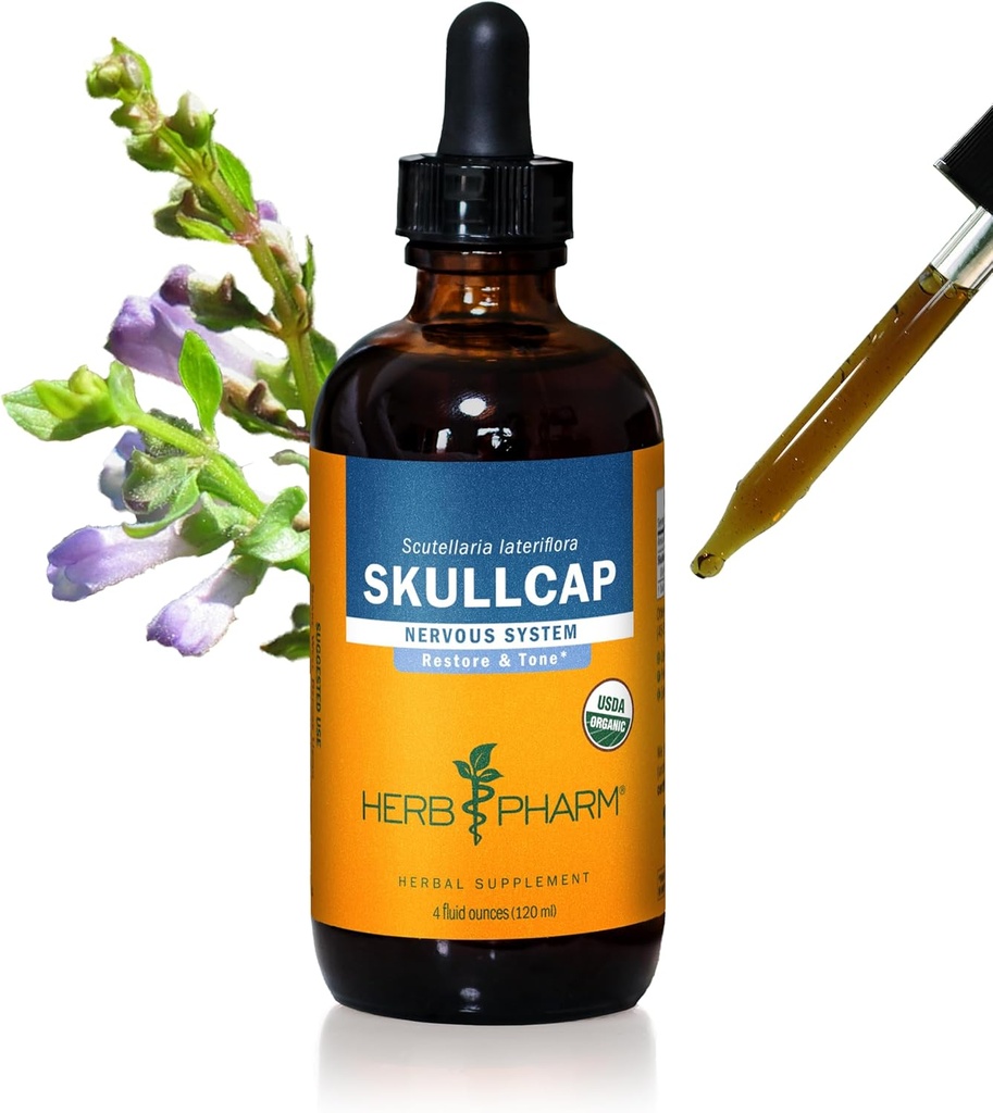 Βότανο Pharm Certified Organic Skullcap υγρό εκχύλισμα για την υποστήριξη του νευρικού συστήματος, οργανικό αλκοόλ από ζαχαροκάλαμο, 4 ουγγιά