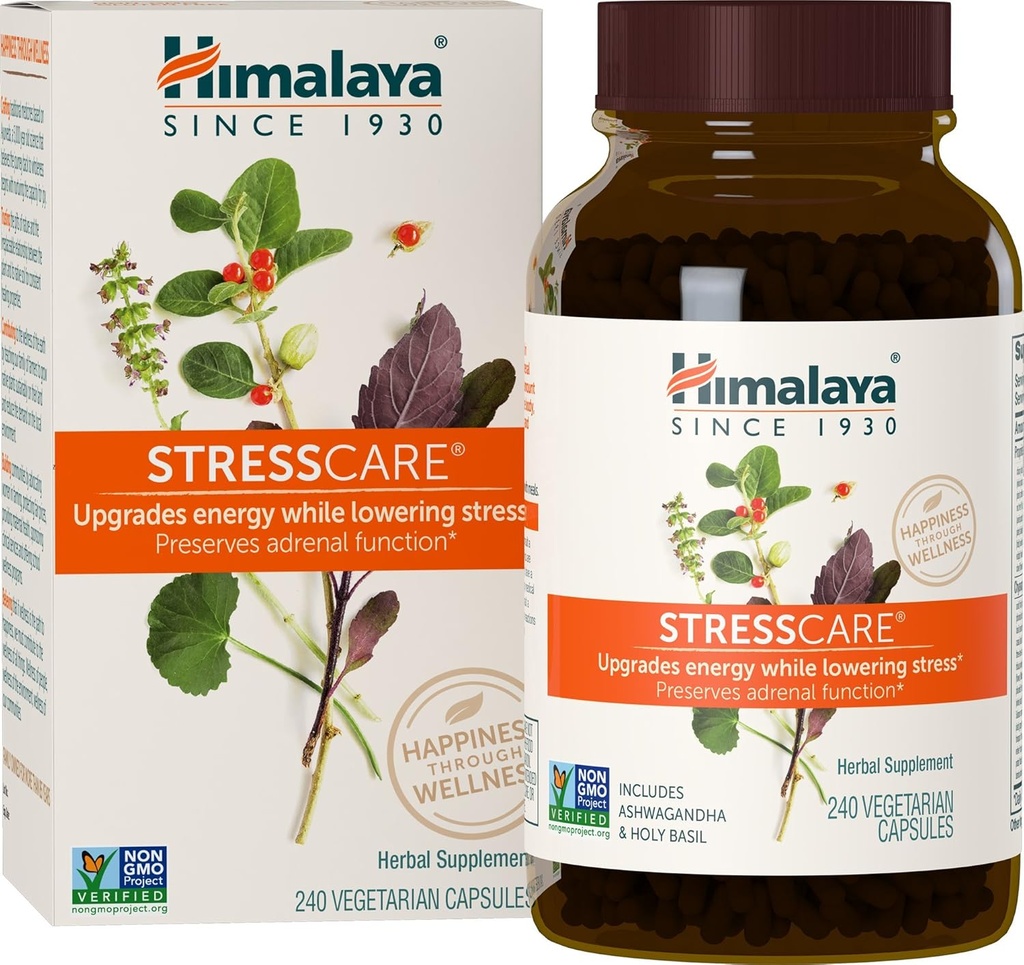 Himalaya StresCare Herbal Supplement, Destekler Stres Yardımı, Enerji Desteği, Rahatlama, Occasional Sleeplessness, Ashwagandha, Holy Basil/Tulsi, Gotu Kola, Non-GMO, Vegetarian, 240 Capsules