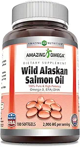 Amazing Omega Wild Alaskan Salmon Oil 2000mg Per Softgels Supplement (90)