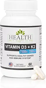 Sağlık D3+K2 Supplement Vitamini Olmak Için Ought | Sağlıklı Kemikleri ve Immune Health | 60 Capsules