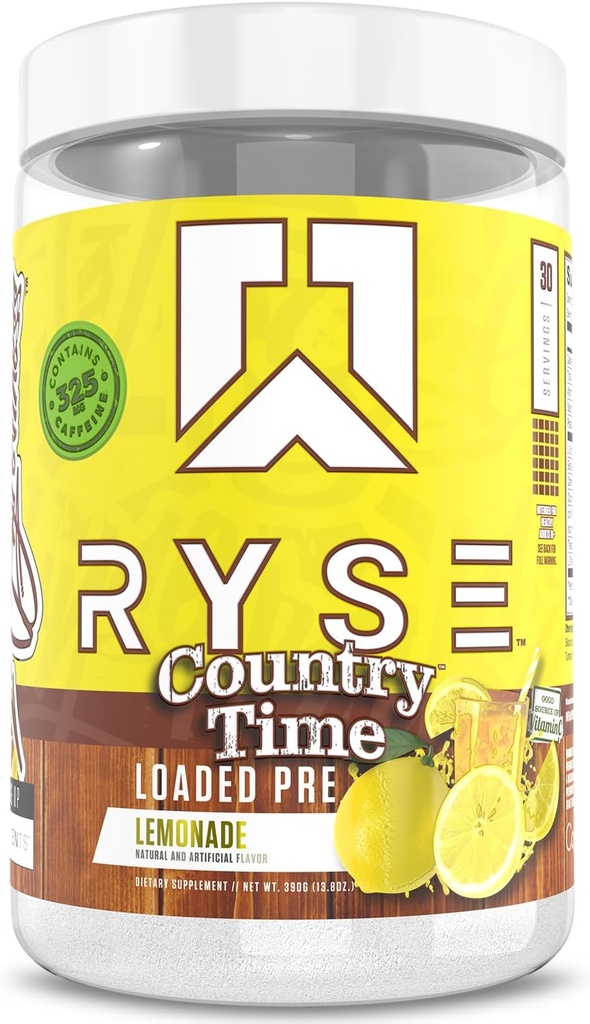 RYSE Loaded Pre Workout Toz - Country Time Lemonade - 325 mg Caffeine, Beta Alanine ve Citrulline for Pump, Focus, and Energy - 30 Servisler